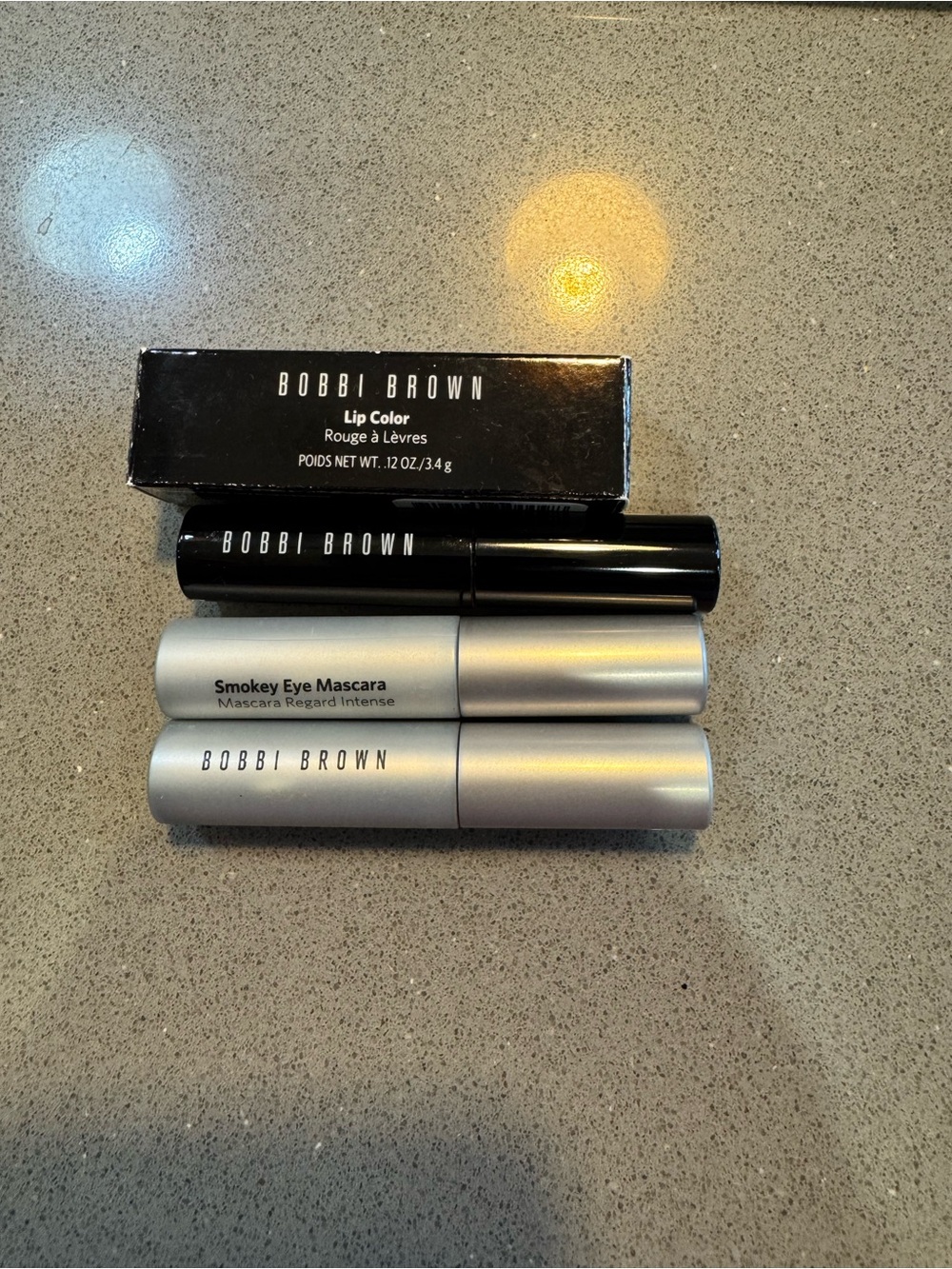Bundle of Bobbi Brown 3 Smokey Eye Mascaras travel size w/1 full size lip color